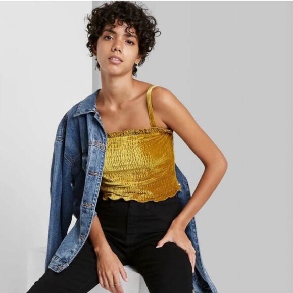 Wild Fable Fairy Grunge Velvet Cropped Tank Top Size XS Smocked Y2K Forest - Picture 5 of 5